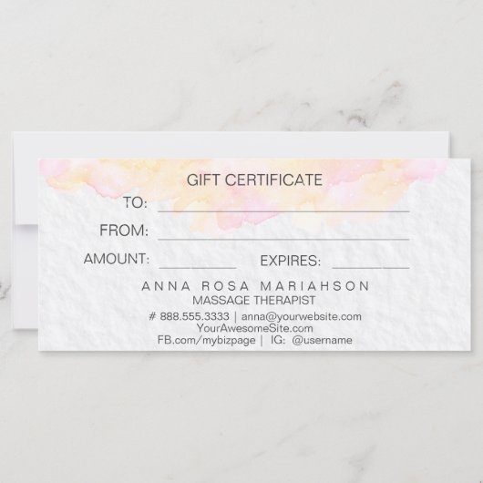 *~*抽象芸術水彩ピーチピンクギフトカード (裏面)
