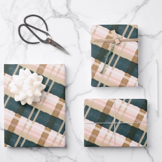 抽象芸術水彩フェスティバルグリーン&ピンクパターン ラッピングペーパーシート (正面)