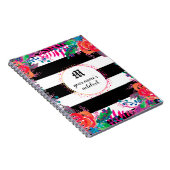 抽象芸術水彩フローラ林ストライプの黒 ノートブック (右側)