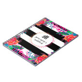 抽象芸術水彩フローラ林ストライプの黒 ノートブック (左側)