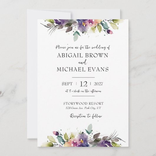 抽象芸術水彩フローラ結婚式招待状 招待状 (正面)