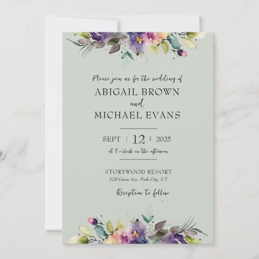 抽象芸術水彩フローラ結婚式招待状 招待状 (正面)