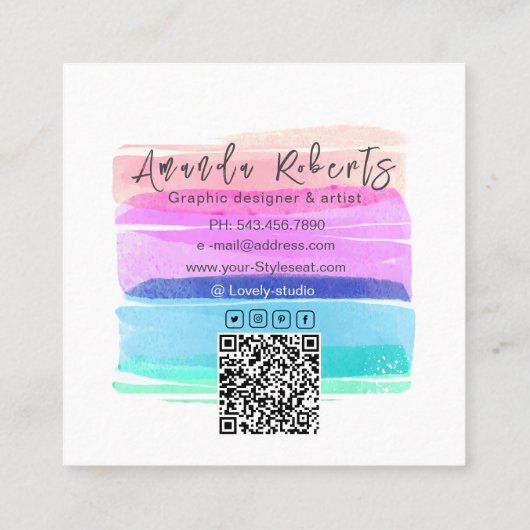 抽象芸術水彩ブラシストロックアーティスト スクエア名刺 (裏面)