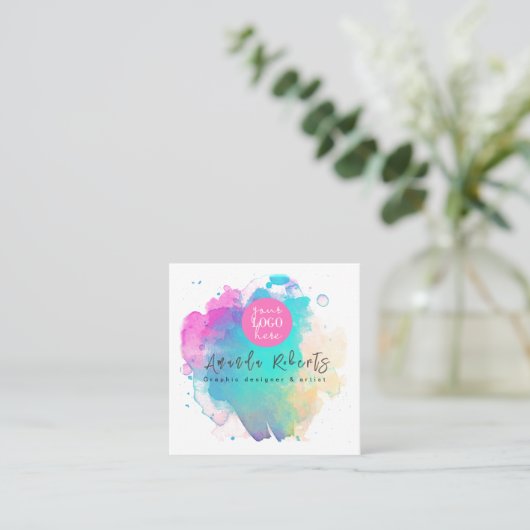 抽象芸術水彩ブラシストロックアーティスト スクエア名刺 (スタンド正面)