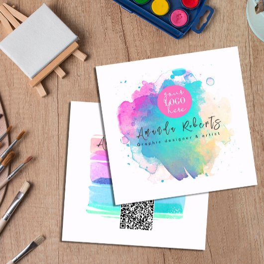 抽象芸術水彩ブラシストロックアーティスト スクエア名刺