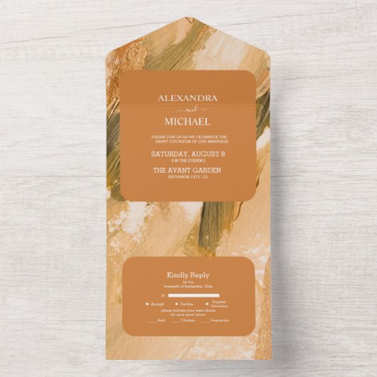 抽象芸術水彩ブラシストロ結婚ーク オールインワン招待状 (内側)