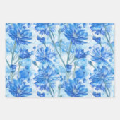 抽象芸術水彩ブルーと白の花 ラッピングペーパーシート (正面3)
