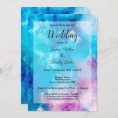 抽象芸術水彩ブルーパープル結婚式招待状 招待状 (正面/裏面)