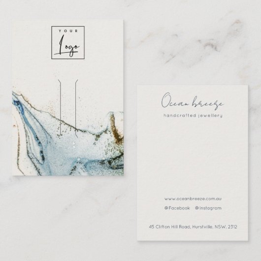 抽象芸術水彩ブルー金ゴールドロゴヘアクリップホルダー 名刺 (正面/裏面)