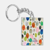 抽象芸術水彩ペブル金ゴールドグリッターアート+名前 キーホルダー (正面左)