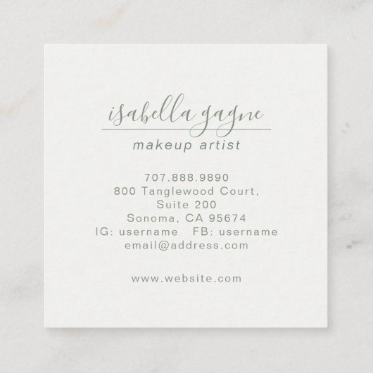 抽象芸術水彩メイクアップアーティスト スクエア名刺 (裏面)