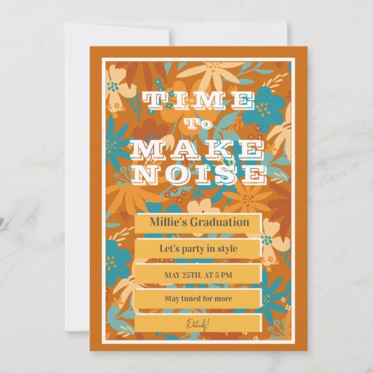 抽象芸術水彩ワイルドフラワー金ゴールド卒業 案内状 (正面)