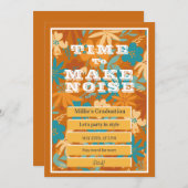 抽象芸術水彩ワイルドフラワー金ゴールド卒業 案内状 (正面/裏面)