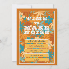 抽象芸術水彩ワイルドフラワー金ゴールド卒業 案内状