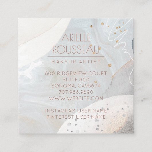 抽象芸術水彩化粧アーティストスクエアビジネス スクエア名刺 (裏面)