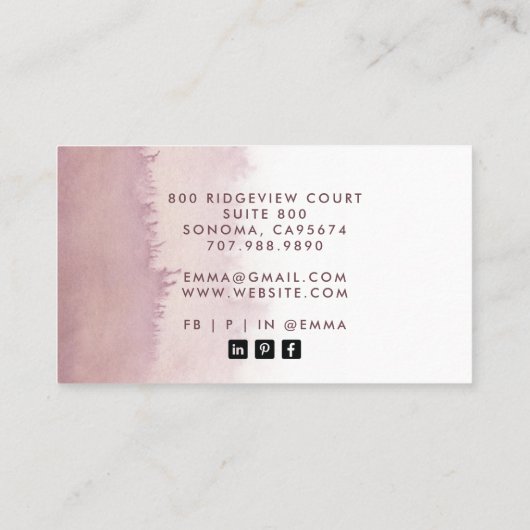 抽象芸術水彩化粧グラデーションアーティストダスティーバラ 名刺 (裏面)