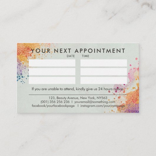 抽象芸術水彩及び金ゴールドグリッター 名刺 (裏面)