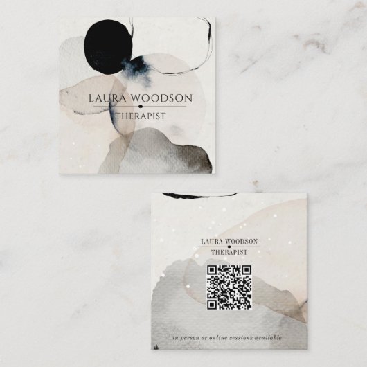 抽象芸術水彩図形セラピストQRコード スクエア名刺 (正面/裏面)