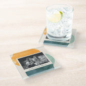 抽象芸術水彩図形ティール（緑がかった色）青い写真名 ガラスコースター (アングル)