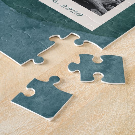 抽象芸術水彩図形ティール(緑がかった色)青い写真名 ジグソーパズル (側面)