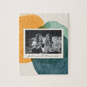 抽象芸術水彩図形ティール（緑がかった色）青い写真名 ジグソーパズル