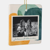 抽象芸術水彩図形ティール(緑がかった色)青い写真名 セラミックオーナメント (右)