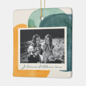 抽象芸術水彩図形ティール(緑がかった色)青い写真名 セラミックオーナメント (左)