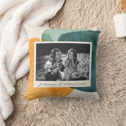 抽象芸術水彩図形ティール（緑がかった色）青カスタムい写真 クッション (ブランケット)