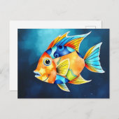 抽象芸術水彩幾何学魚はっきりした類 ポストカード (正面/裏面)