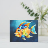 抽象芸術水彩幾何学魚はっきりした類 ポストカード (スタンド正面)