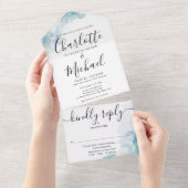 抽象芸術水彩文字モノグラム結婚ズ オールインワン招待状 (貼ってはがせる)