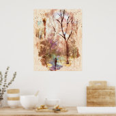 抽象芸術水彩林絵画林 ポスター (キッチン)