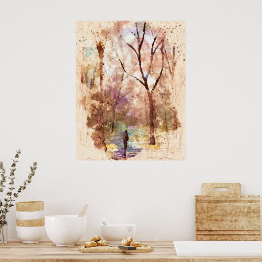 抽象芸術水彩林絵画林 ポスター (キッチン)