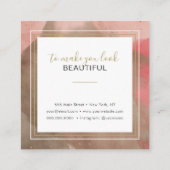 抽象芸術水彩桃色と金ゴールドメイクアップアーティスト スクエア名刺 (裏面)