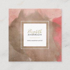 抽象芸術水彩桃色と金ゴールドメイクアップアーティスト スクエア名刺
