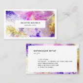抽象芸術水彩桃色アート紫金ゴールド作家 名刺 (正面/裏面)