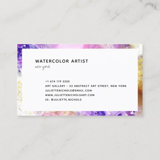 抽象芸術水彩桃色アート紫金ゴールド作家 名刺 (裏面)