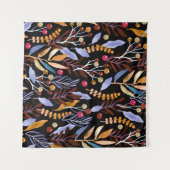 抽象芸術水彩植物ハーブのパターン タペストリー (正面(横))