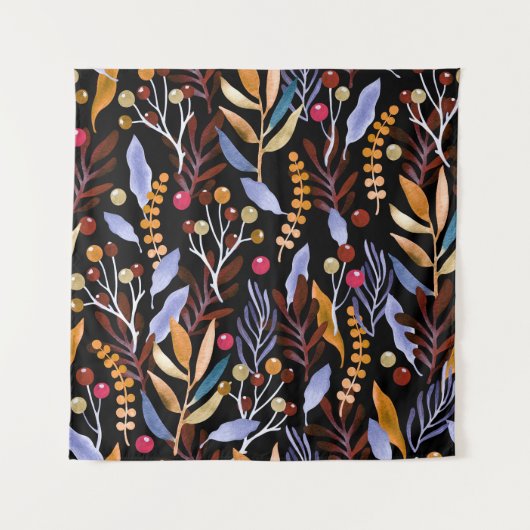 抽象芸術水彩植物ハーブのパターン タペストリー (正面)