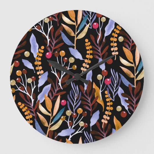 抽象芸術水彩植物ハーブのパターン ラージ壁時計 (正面)