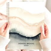 抽象芸術水彩波2025名前をカスタムする プランナー手帳