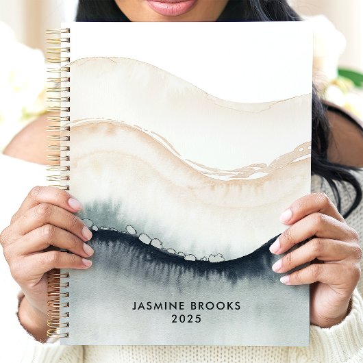 抽象芸術水彩波2025名前をカスタムする プランナー手帳