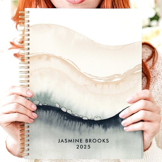 抽象芸術水彩波2025名前をカスタムする プランナー手帳