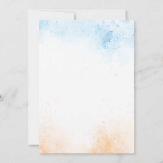 抽象芸術水彩海とビーチ保存日付 招待状 (裏面)