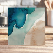 抽象芸術水彩海ブルーと砂 タイル