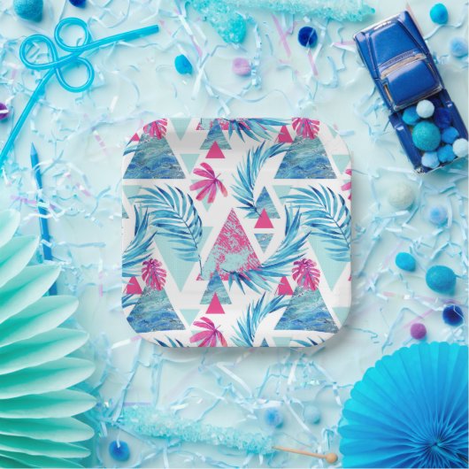 抽象芸術水彩熱帯葉パターン ペーパープレート (パーティー)