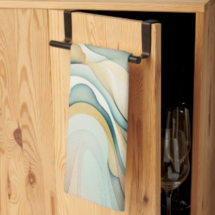 抽象芸術水彩画波。流モダン動 キッチンタオル