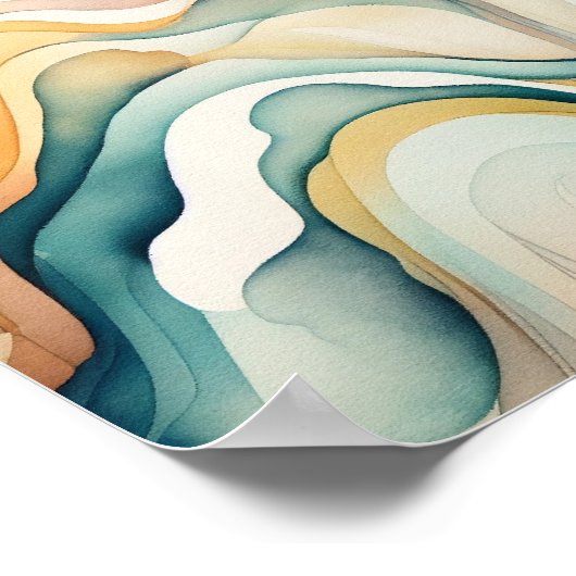 抽象芸術水彩画波。流モダン動 ポスター (角)