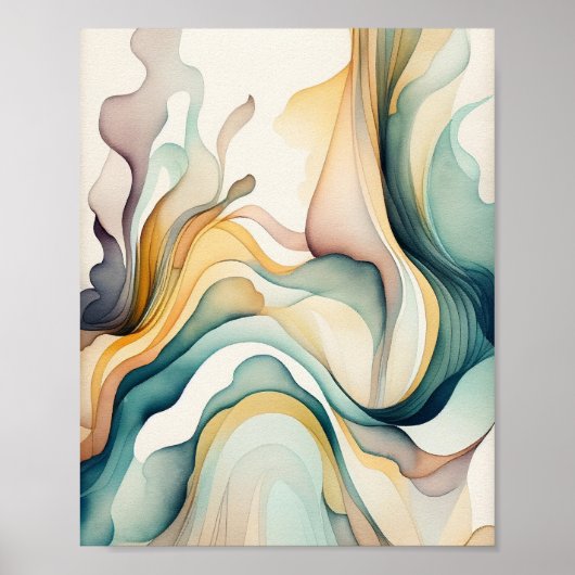 抽象芸術水彩画波。流モダン動 ポスター (正面)