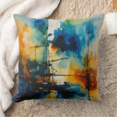 抽象芸術水彩画 | 青とオレンジ クッション (ブランケット)